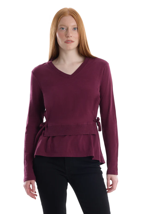 Mixed Media Double Layer Effect V-Neck Tee