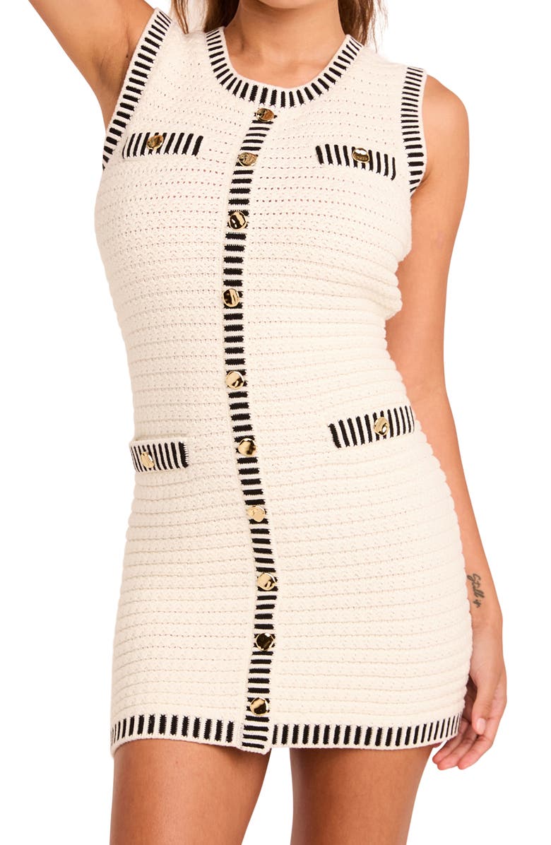 Endless Rose Border Stripe Cotton Blend Mini Sweater Dress, Alternate, color, Cream/ Black