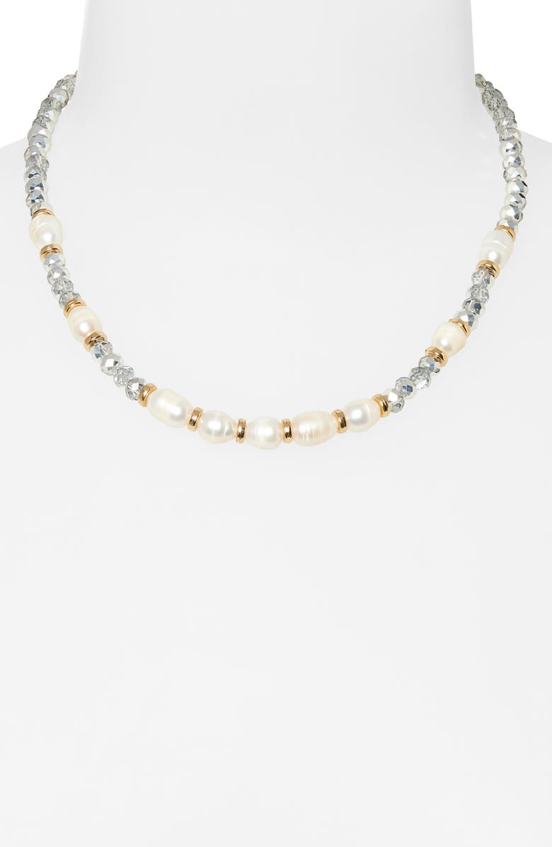 Tasha Crystal & Imitation Pearl Collar Necklace, Alternate, color, Gold Champagne