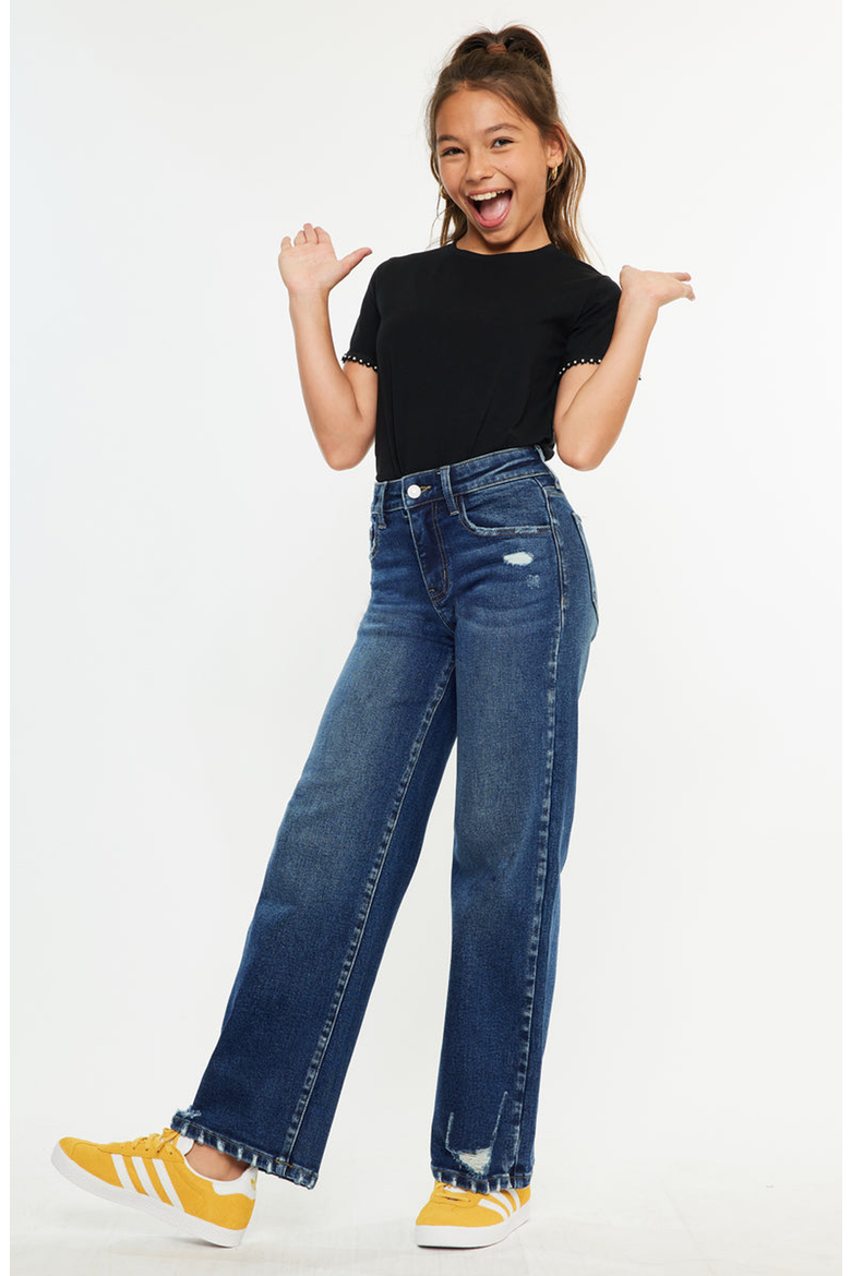 Dania High Rise Wide Leg Kids Jeans, Alternate, color, Dark Wash