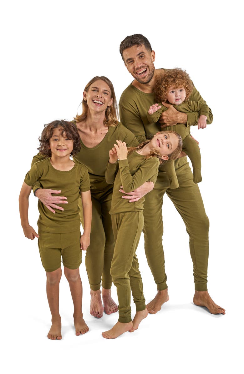 Leveret Kids Short Sleeve Cotton Solid Matching Family Pajamas, Alternate, color, Olive