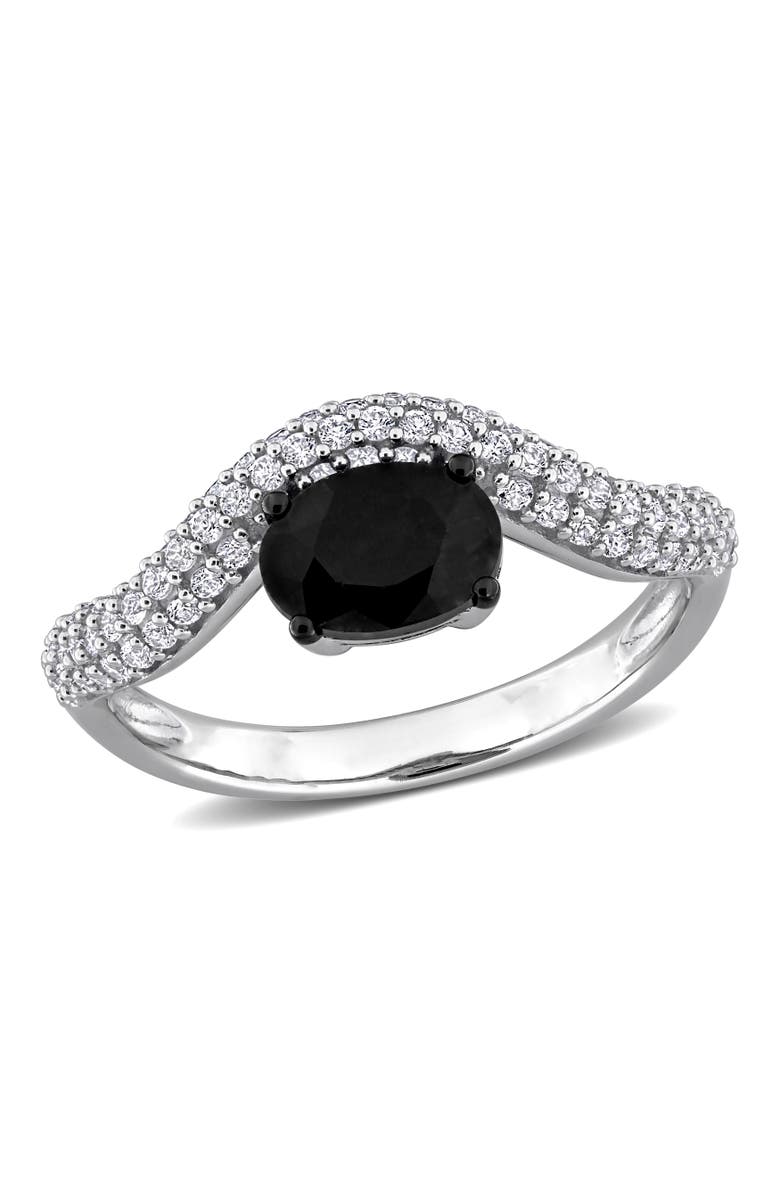Julianna B. Black & White Sapphire Curved Ring 10k, Main, color, Sapphire