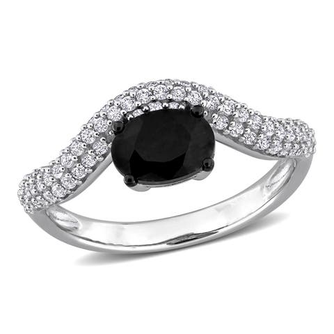 Black & White Sapphire Curved Ring 10k