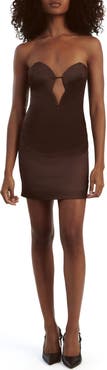 Bardot Eleni Plunge Neck Strapless Satin Minidress
