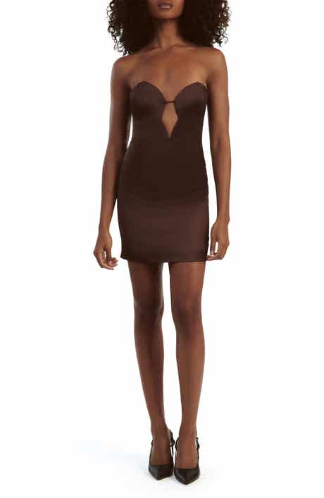 Eleni Plunge Neck Strapless Satin Minidress
