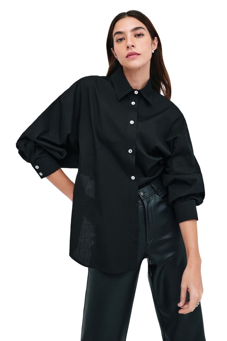 Ezra High-Low Cotton Button-Up Shirt, Alternate, color, BLACK