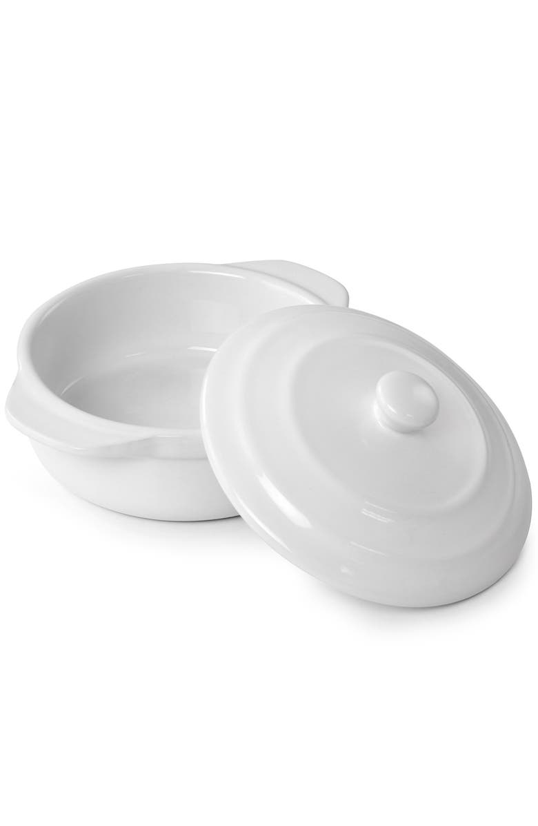 MARTHA STEWART Stoneware Casserole with Lid, Alternate, color, White