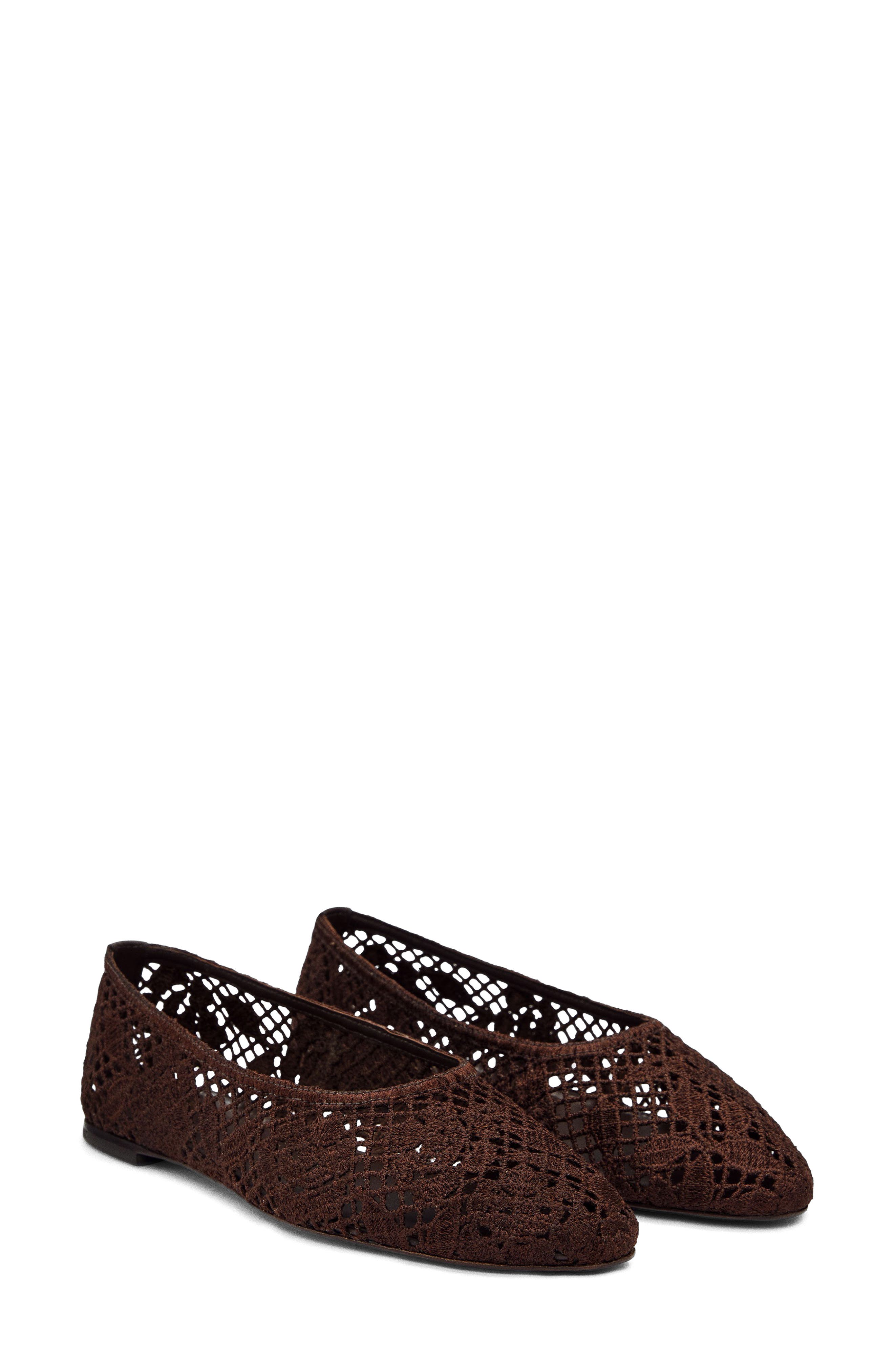 Reformation Pllar Flat, Main, color, Dark Chocolate Floral Crochet