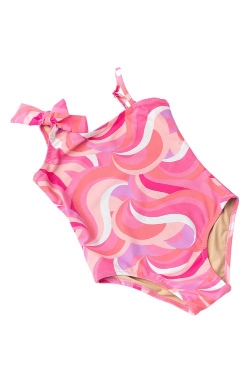 SHADE CRITTERS SHADE CRITTERS KIDS' PINK WAVES ONE-SHOULDER ONE-PIECE SWIMSUIT