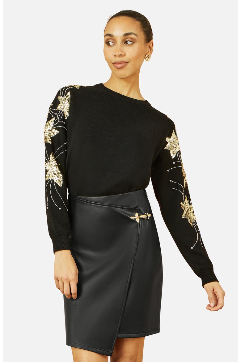 Sequin Star Sleeves Jumper, Main, color, Black