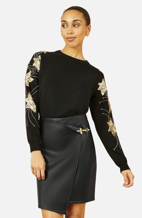 Sequin Star Detail Relaxed Fit Sweater