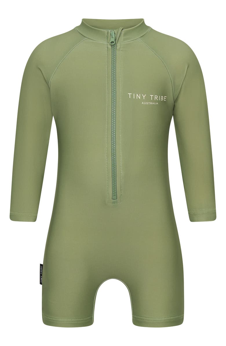TINY TRIBE Core Diving Long Sleeve One-Piece Rashguard Swimsuit, Main, color, Olive