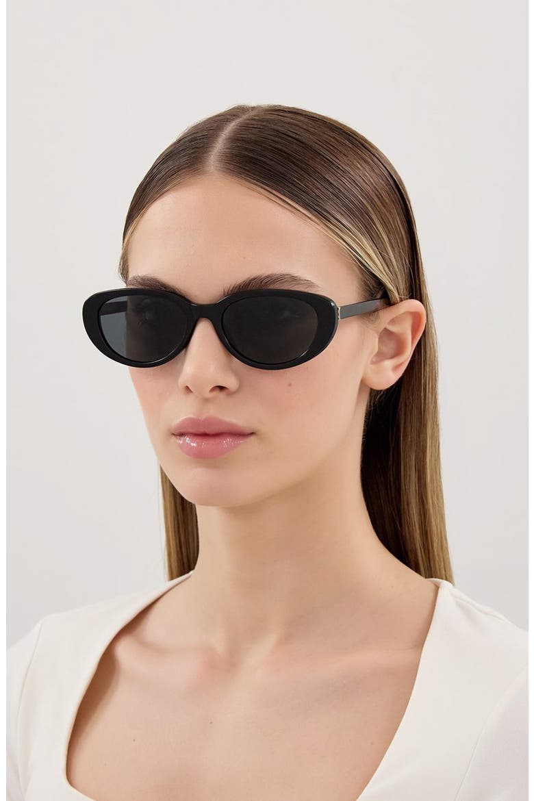 55mm Round Sunglasses, Alternate, color, BLACK