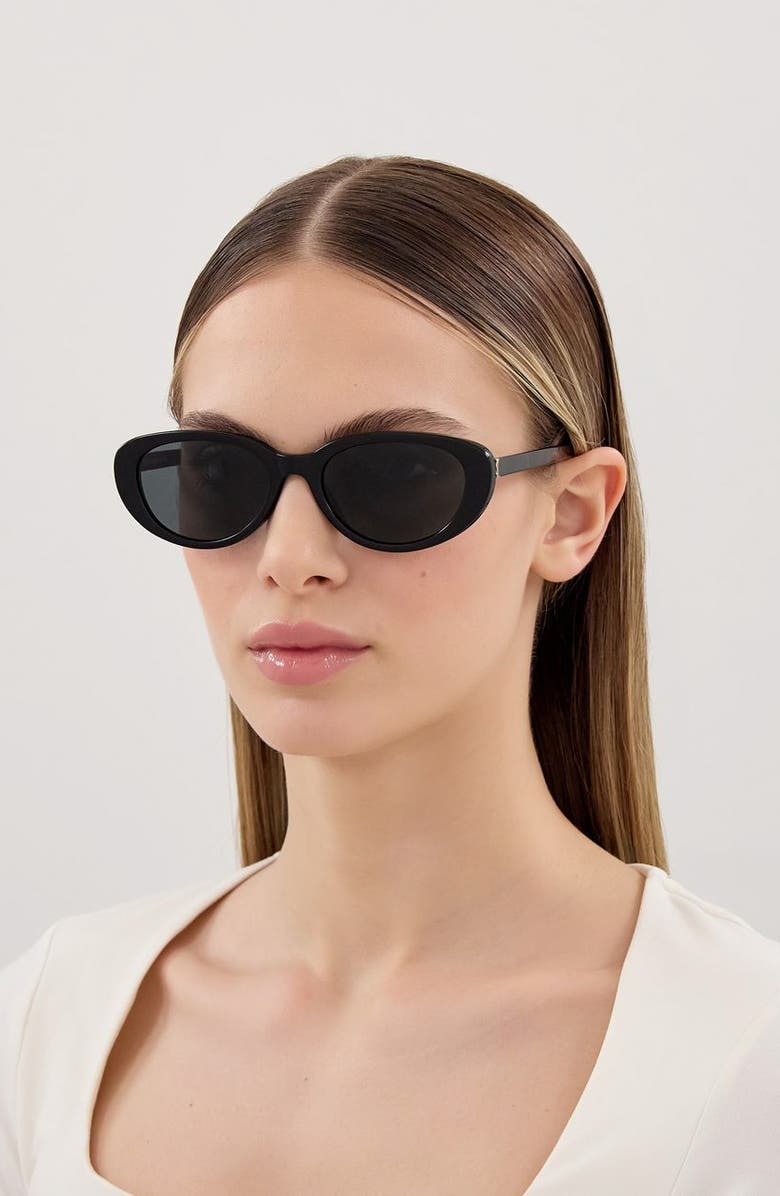 Saint Laurent 55mm Round Sunglasses, Alternate, color, Black