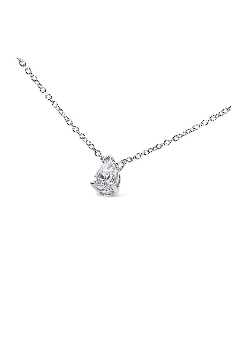 14K White Gold 1/3 Cttw Pear Shape Solitaire Diamond 18" Pendant Necklace, Alternate, color, White