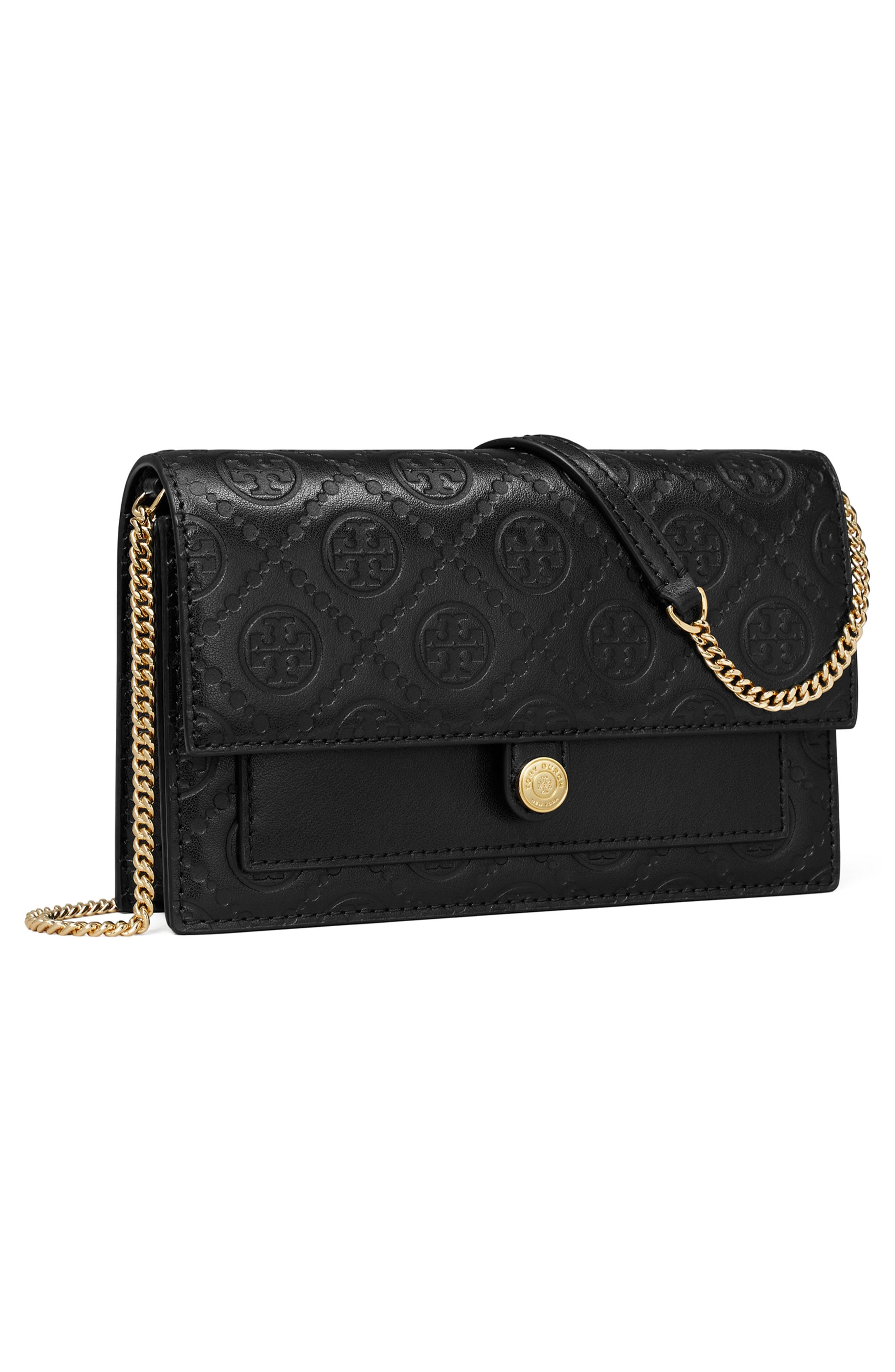 T Monogram Leather Crossbody, Alternate, color, BLACK