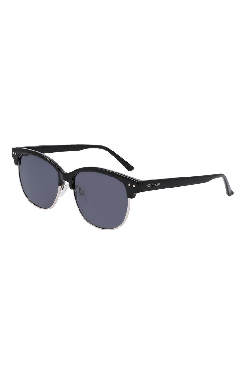 Cole Haan 55mm Half Rim Polarized Sunglasses, Alternate, color, Black