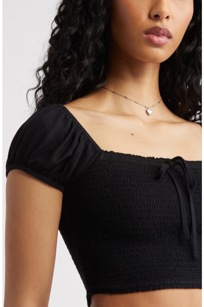 Smocked Crop Top, Alternate, color, BLACK