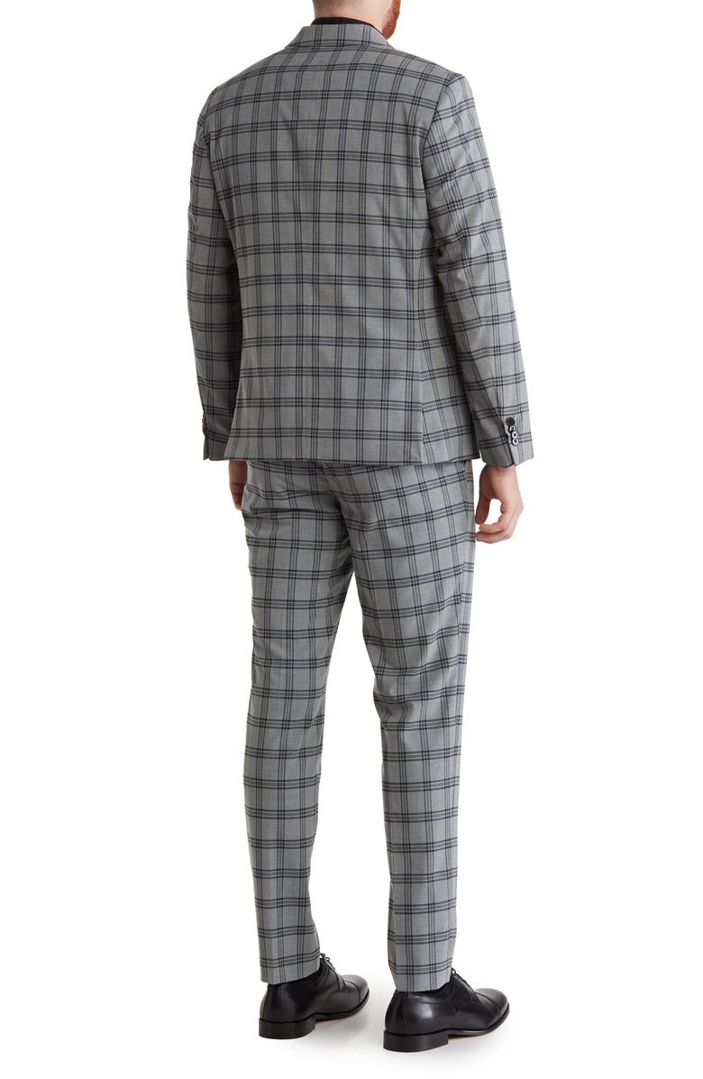 SAVILE ROW CO Grey Plaid Two Button Peak Lapel Suit, Alternate, color,