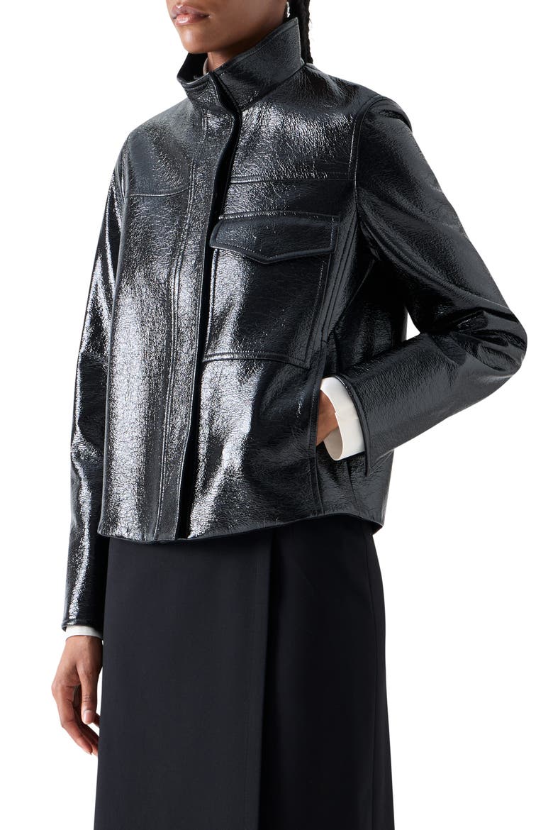 Faux Lacquer Leather Jacket, Alternate, color, BLACK