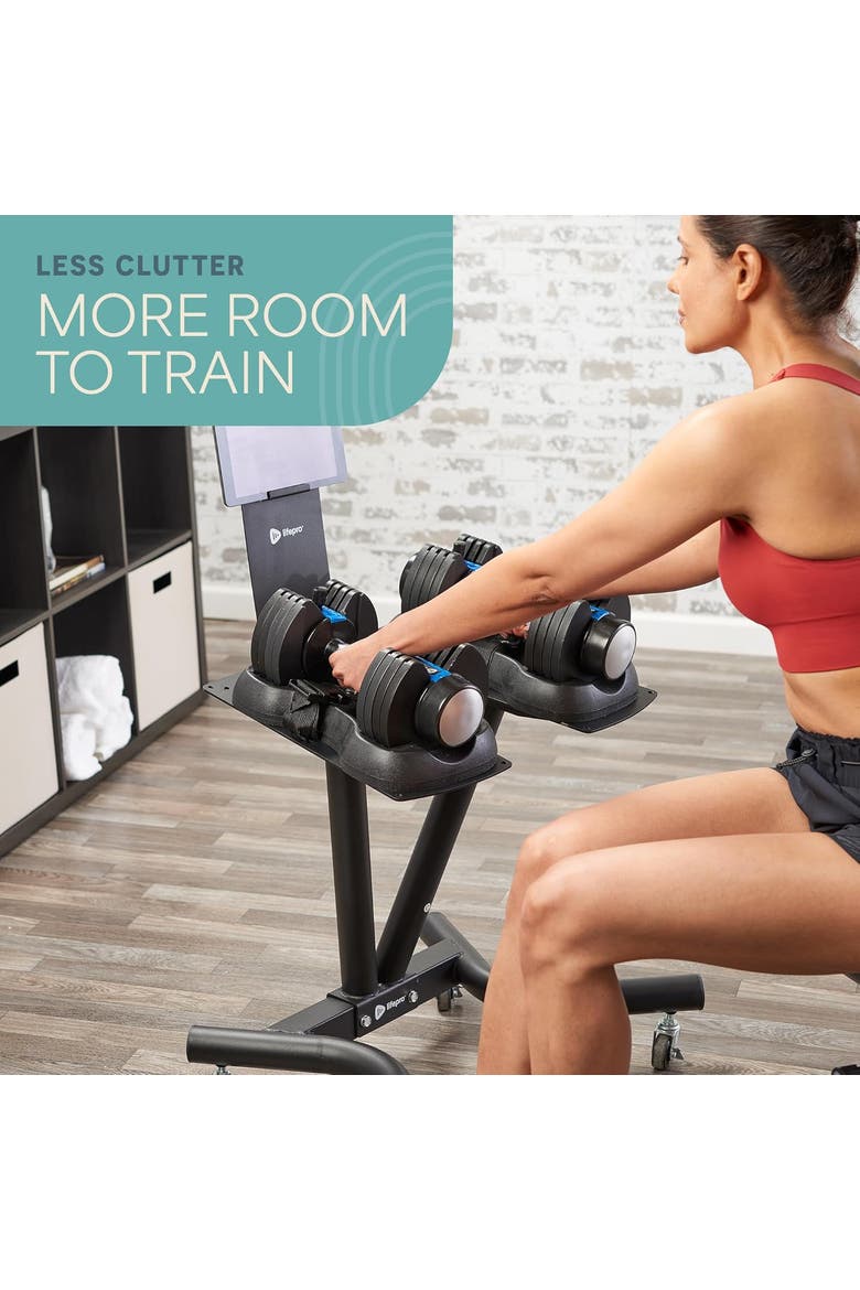 Adjustable Dumbbell Stand with Tablet Holder Home Gym Rack, Alternate, color, Black