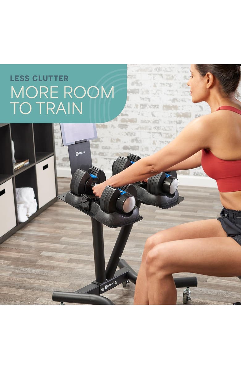 Lifepro Adjustable Dumbbell Stand with Tablet Holder Home Gym Rack, Alternate, color, Black