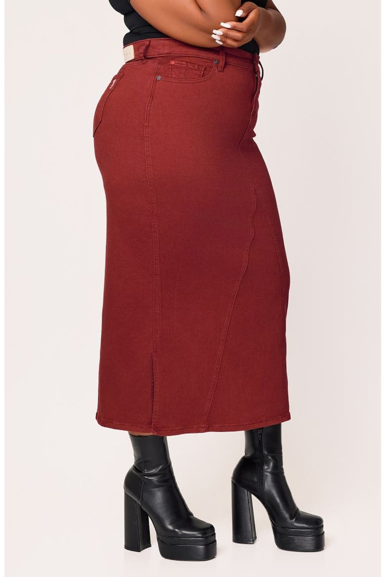 Denim Midi Skirt, Alternate, color, BURGUNDY