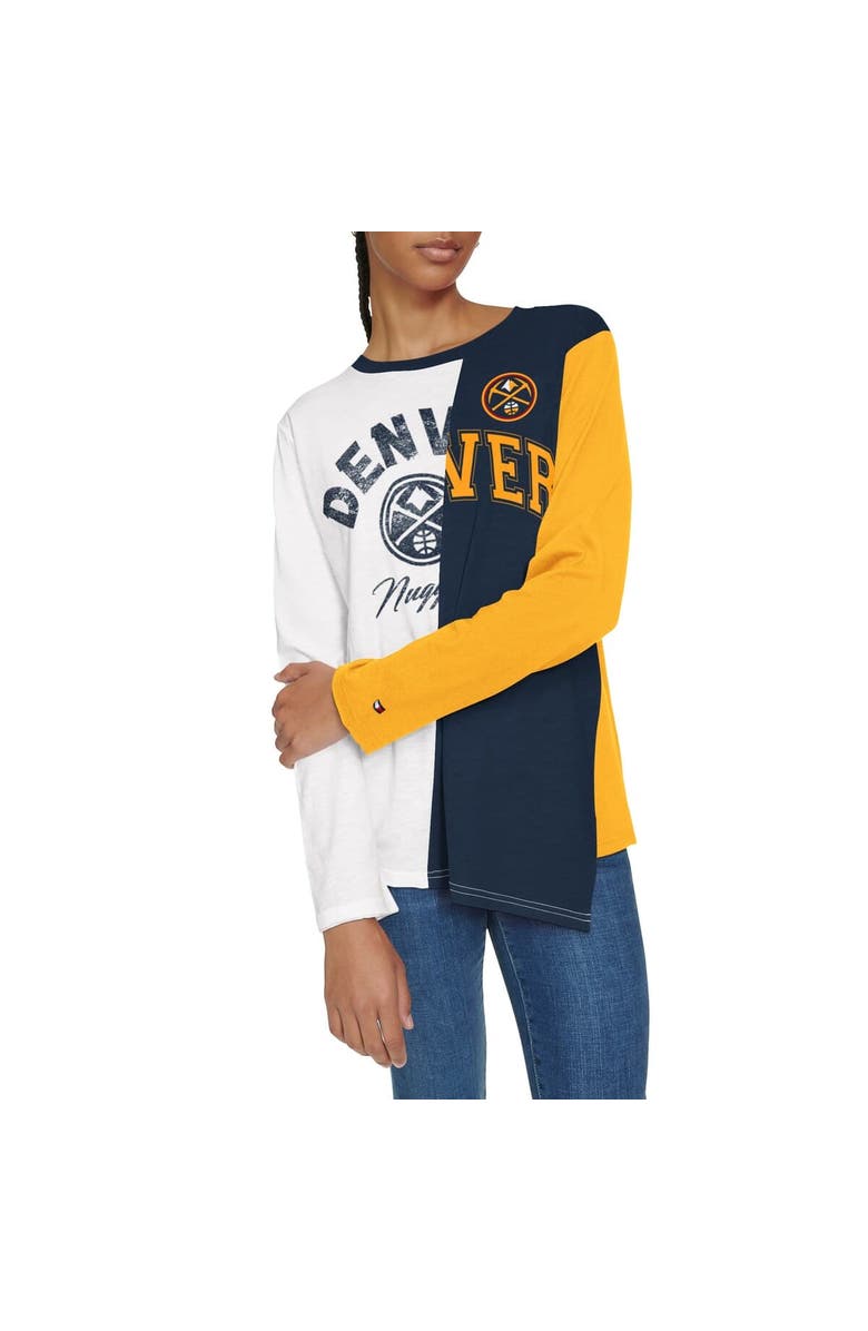 TOMMY JEANS Women's Tommy Jeans White/Navy Denver Nuggets Amelia Color Blocked Long Sleeve T-Shirt, Alternate, color, 