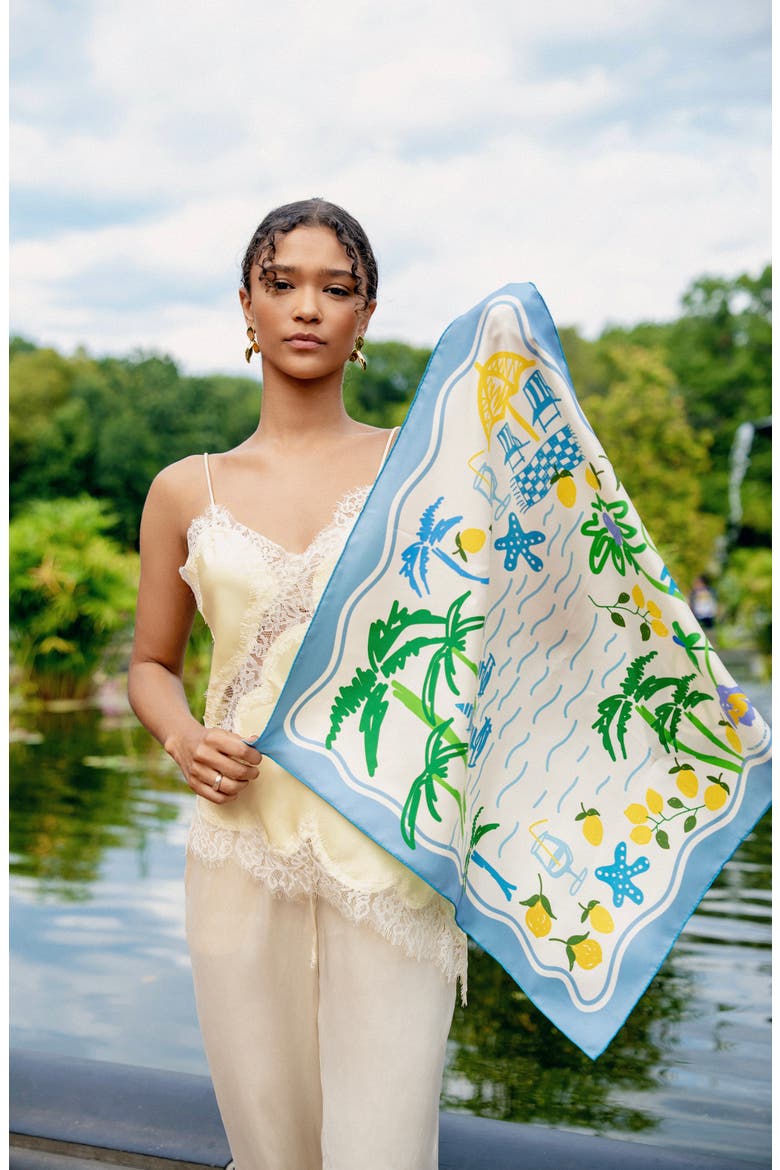Capri Impression Double Sided Silk Scarf, Alternate, color, Blue