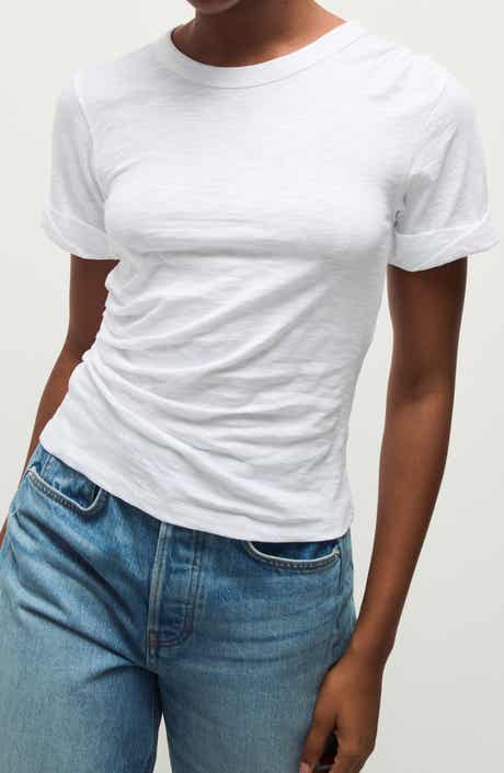 Veronica Beard Cannon Ruched Side Cotton T-Shirt