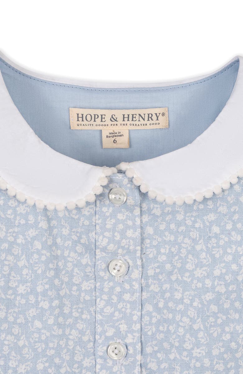 Hope & Henry Kids' Ruffle Sleeve Linen Dress with Peter Pan Collar, Alternate, color, Blue Chateau Ditsy