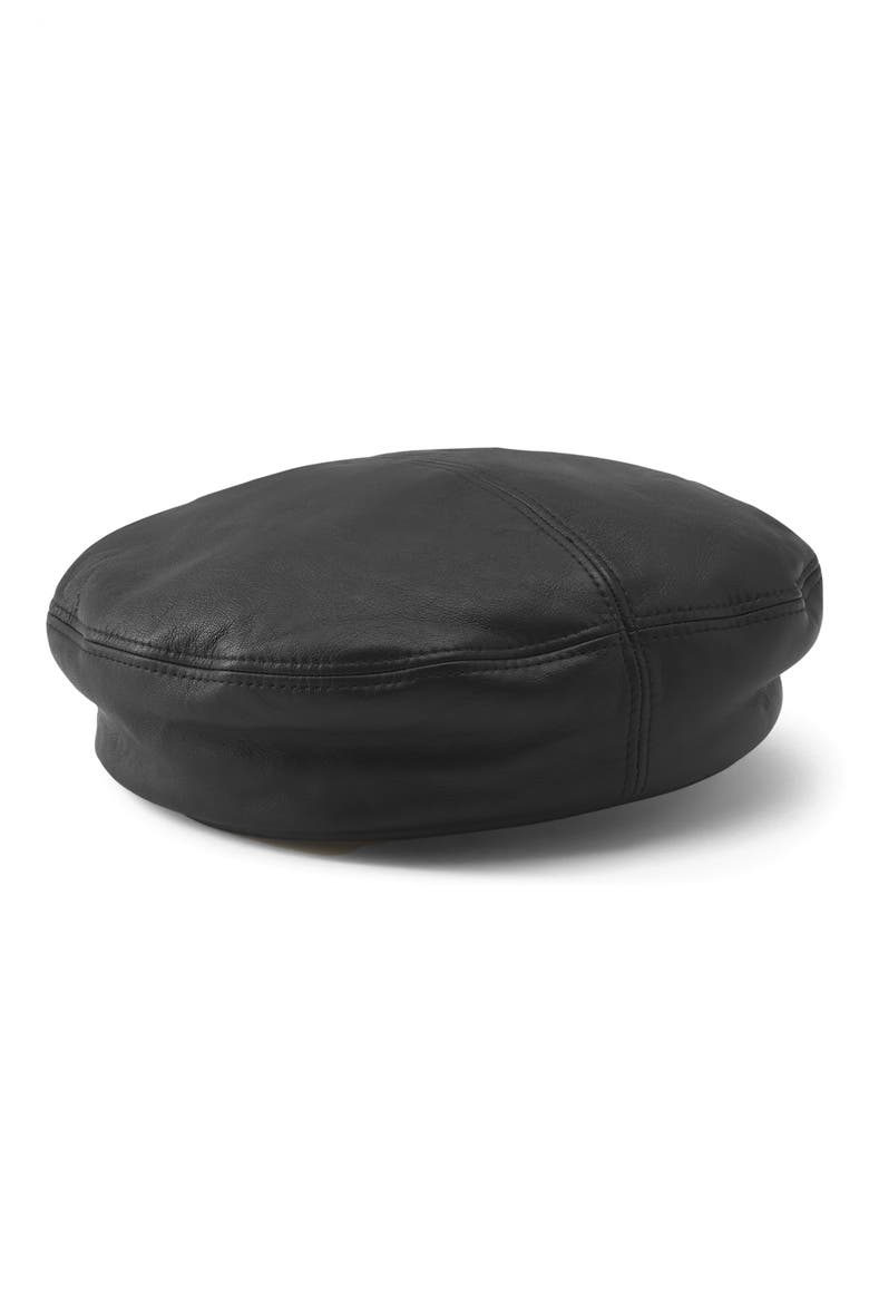Sasha Leather Beret, Alternate, color, BLACK