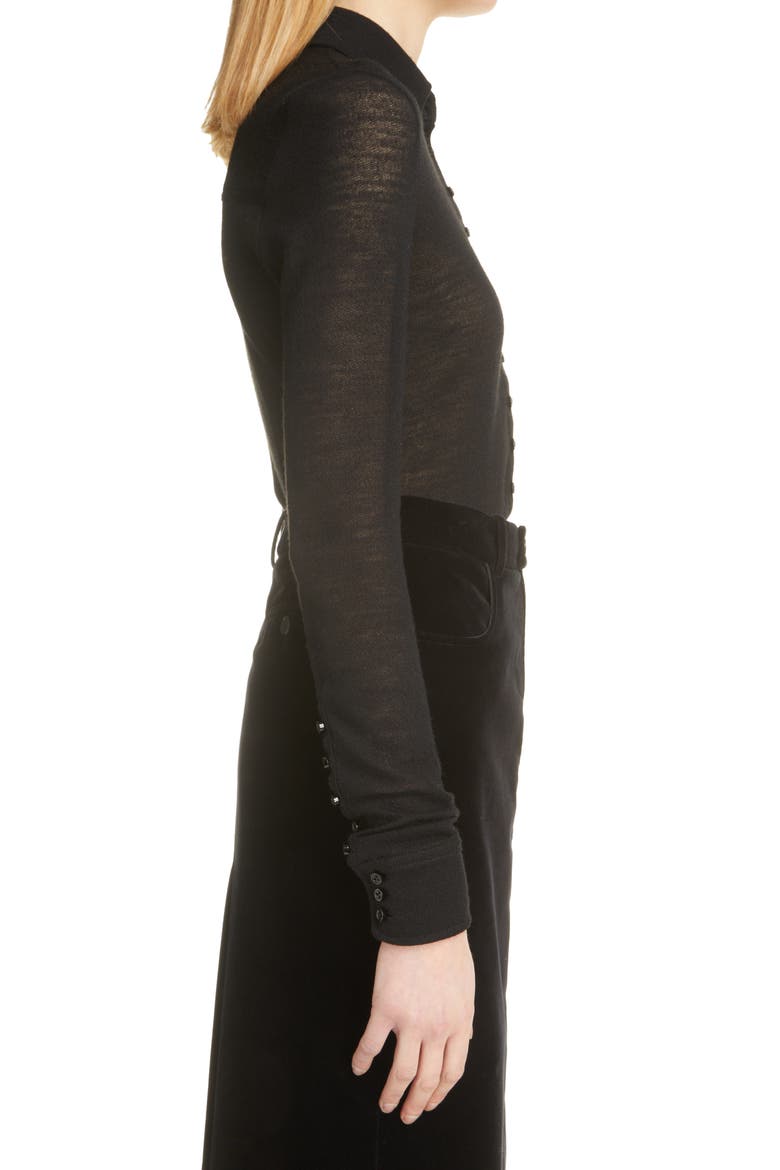 Fitted Wool Jersey Button-Up Shirt, Alternate, color, NOIR