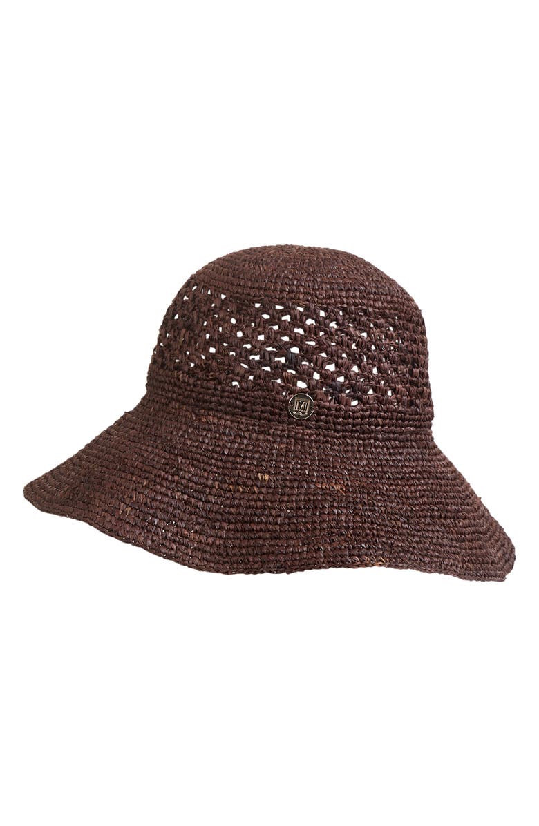 Bruno Magli Straw Crochet Packable Floppy Hat, Alternate, color, Brown
