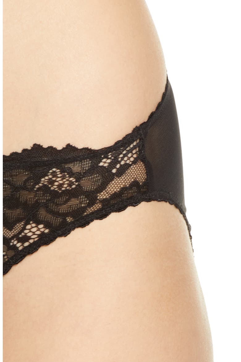 Cora Lace & Mesh Bikini, Alternate, color, BLACK
