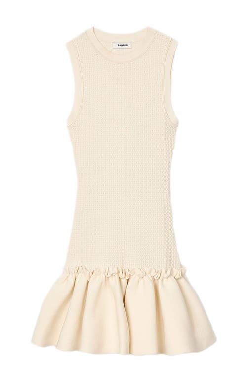 Sandro Knitted Ruffle-trim Mini Dress In Ecru