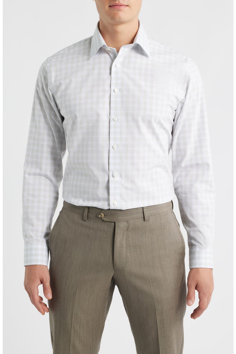 Trim Fit Check Non Iron Cotton Dress Shirt, Main, color, LIGHT BLUE RAMOS PLAID