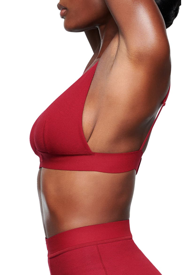 Stretch Cotton Rib Plunge Bralette, Alternate, color, BRICK