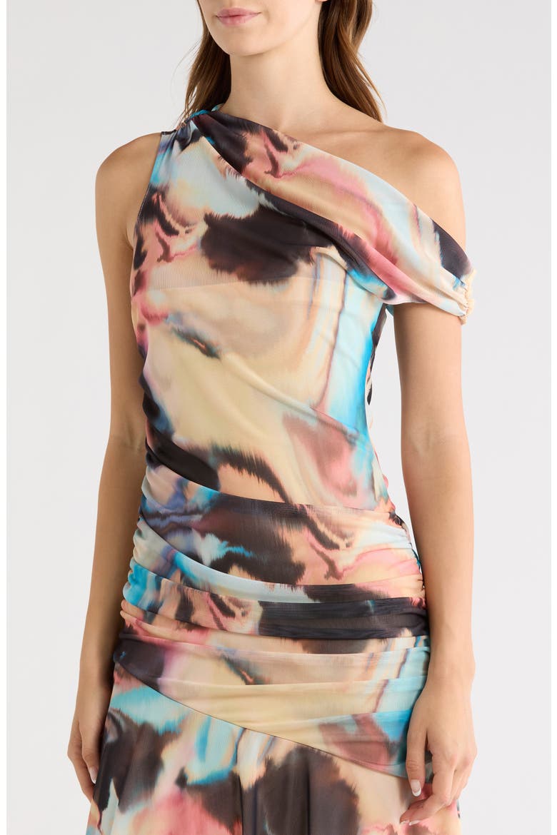 Deni Abstract Print One-Shoulder Maxi Dress, Alternate, color, DESERT PINK