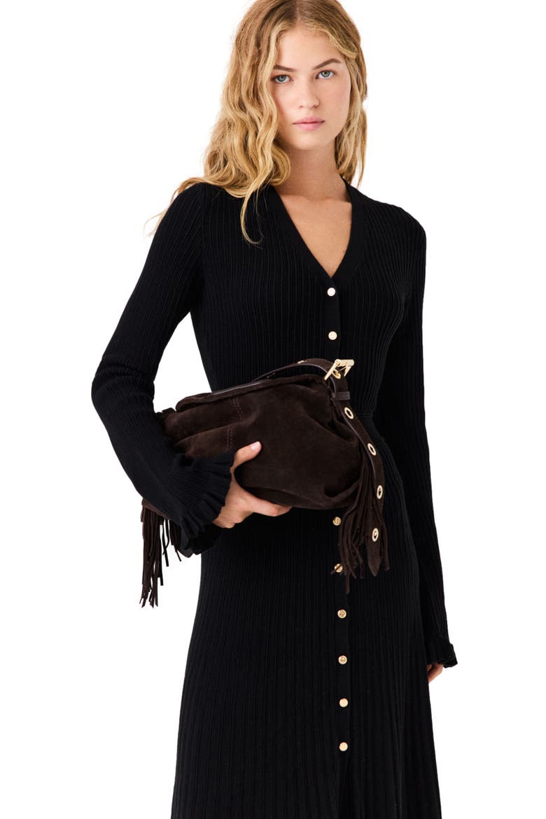 Ruffled knit maxi dress, Alternate, color, Black