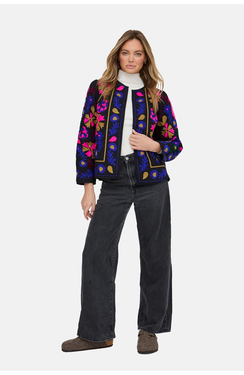 Raffya Halen Quilted Embroidered Jacket, Alternate, color, Black