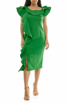 Ruffle One-Shoulder Scuba Knit Sheath Dress