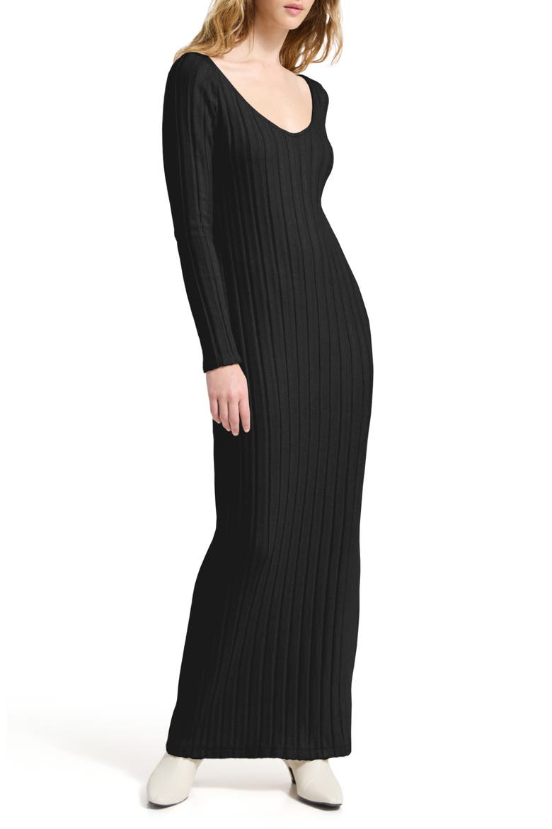 Penelope Long Sleeve Rib Maxi Sweater Dress, Alternate, color, BLACK