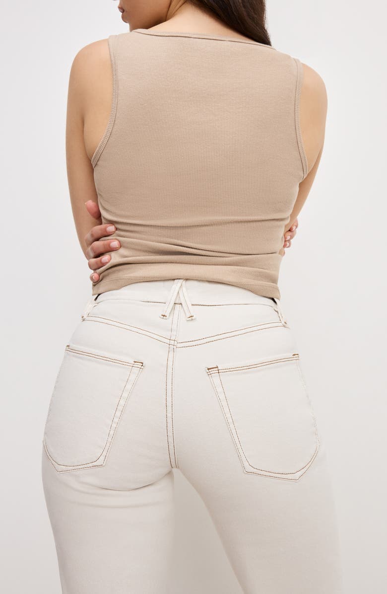 Good American Good Boy Split Hem Petite Straight Leg Jeans, Alternate, color, Pearl001