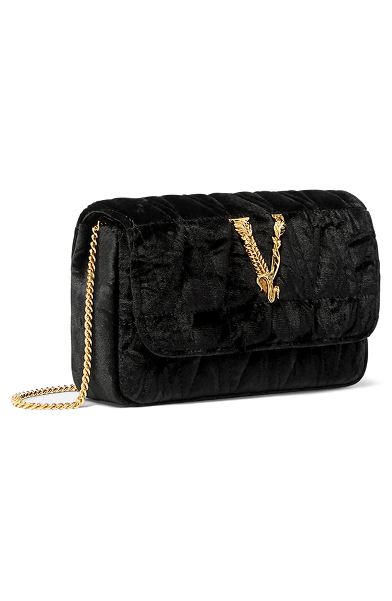 Versace Mini Virtus Quilted Velvet Evening Bag, Alternate, color, 