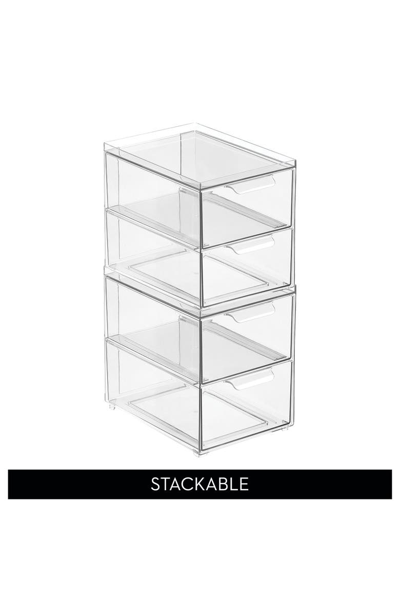 mDesign 2-Drawer Stackable Organizer - Pull-Out Sliding Storage Drawers for Kitchen - Set of 4 - Clear, Alternate, color, Clear