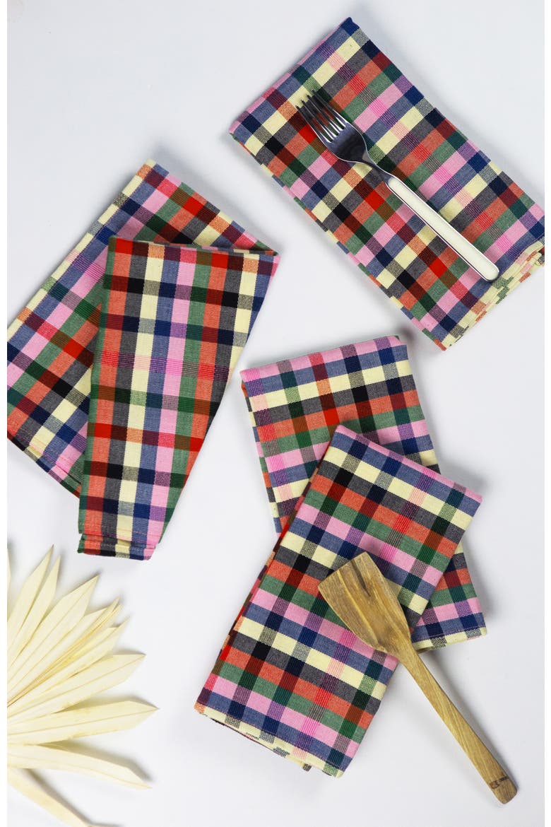 Marta Handwoven Cotton Plaid Napkins, Set of 4, Main, color, Multi