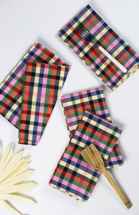 Marta Handwoven Cotton Plaid Napkins, Set of 4