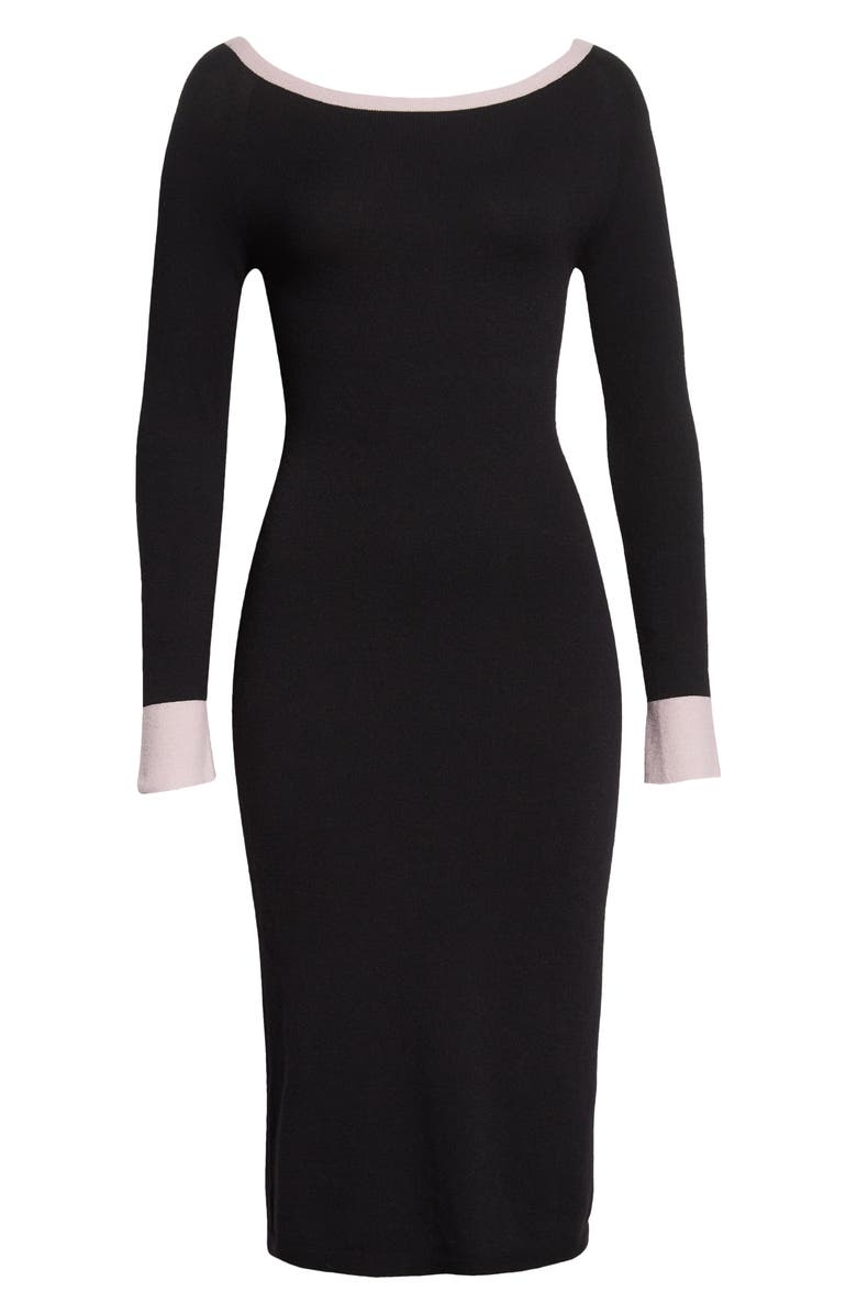 Emporio Armani Off the Shoulder Contrast Trim Coton Sheath Dress, Alternate, color, Solid Black
