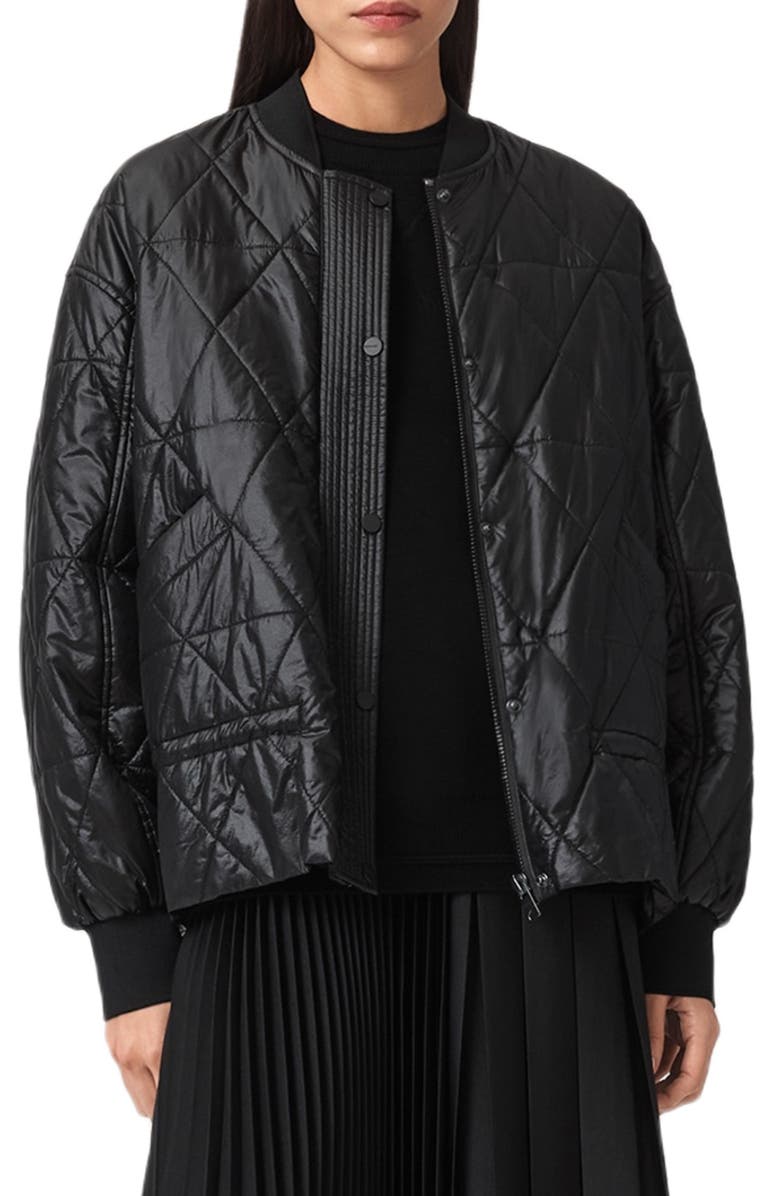 AllSaints Alii Quilted Bomber Jacket, Main, color, Black